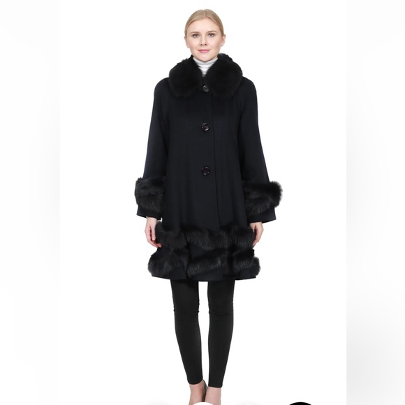 Belle Fare🖤Cashmere coat! fox fur trim! completely lined! black! 2 Pockets! XS/S - Picture 12 of 16